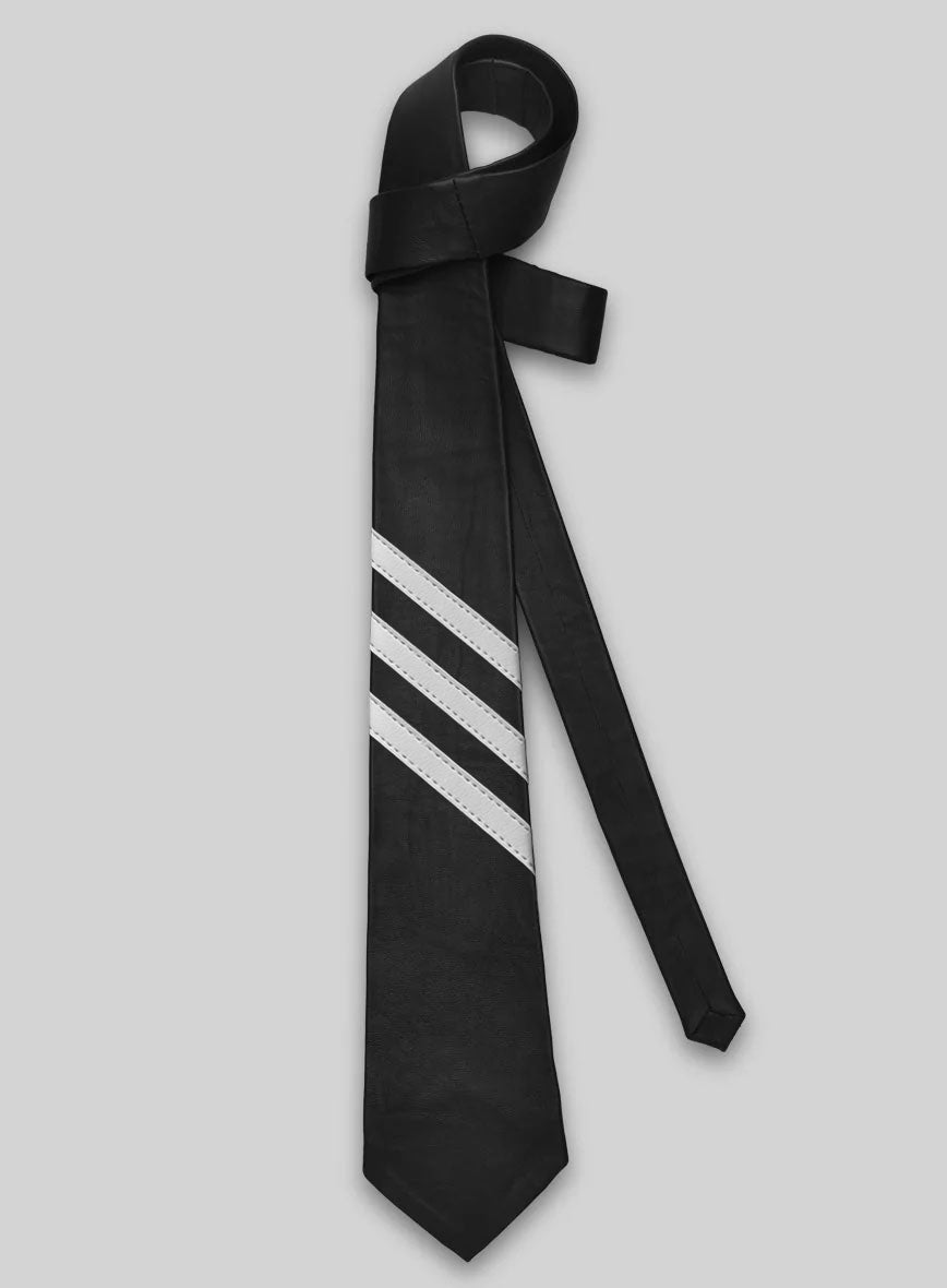 Black Triple Stripe Leather Tie - StudioSuits