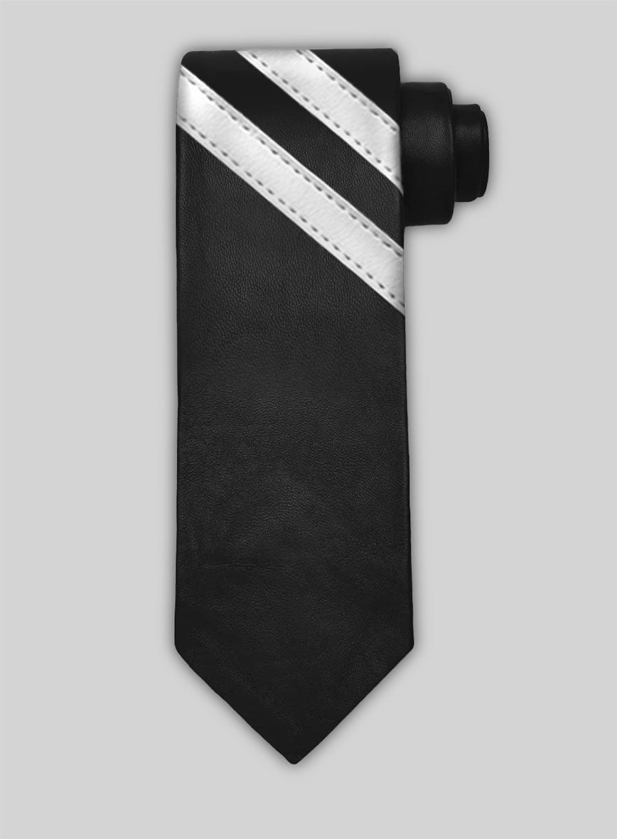 Black Triple Stripe Leather Tie - StudioSuits
