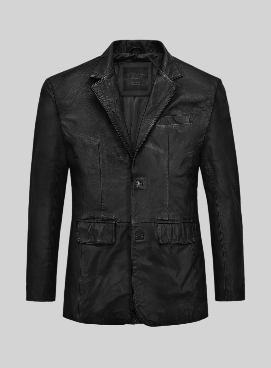 Black Washed and Wax Leather Blazer - StudioSuits