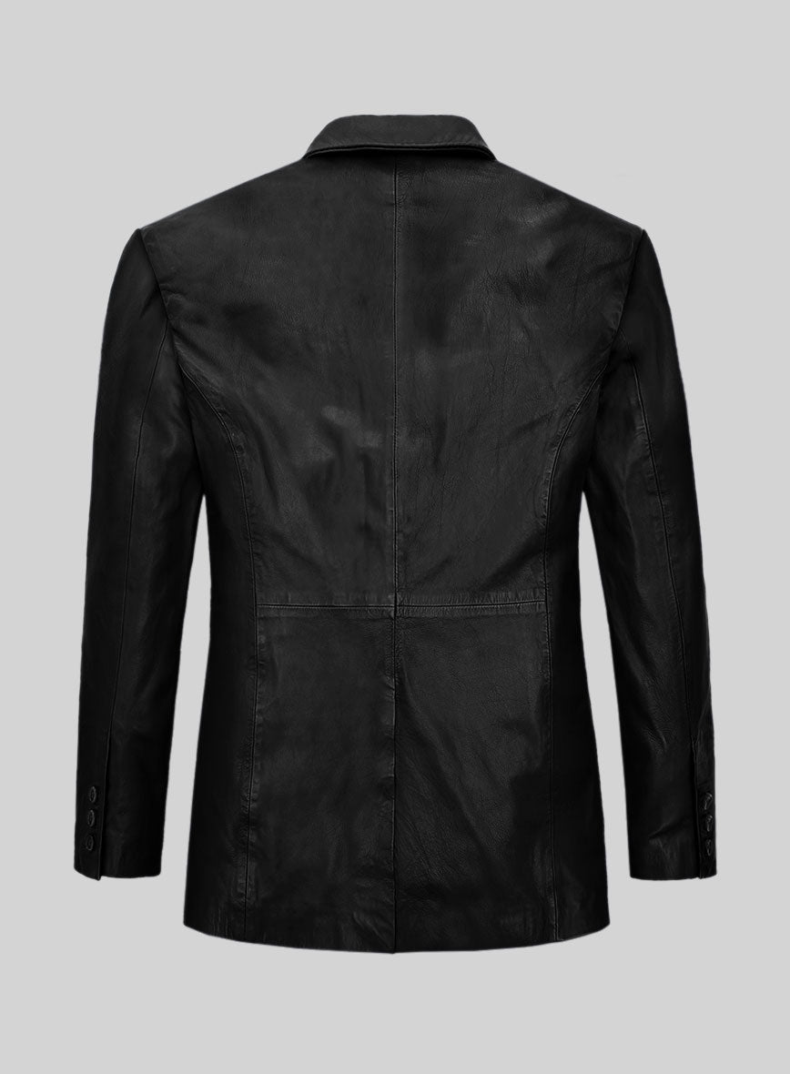 Black Washed and Wax Leather Blazer - StudioSuits