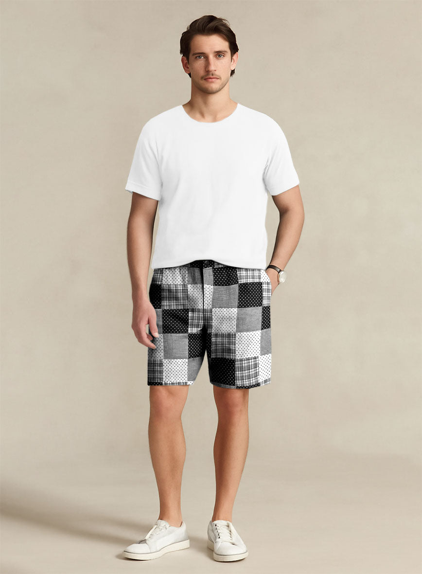 Black & White Madras Patchwork Shorts - StudioSuits