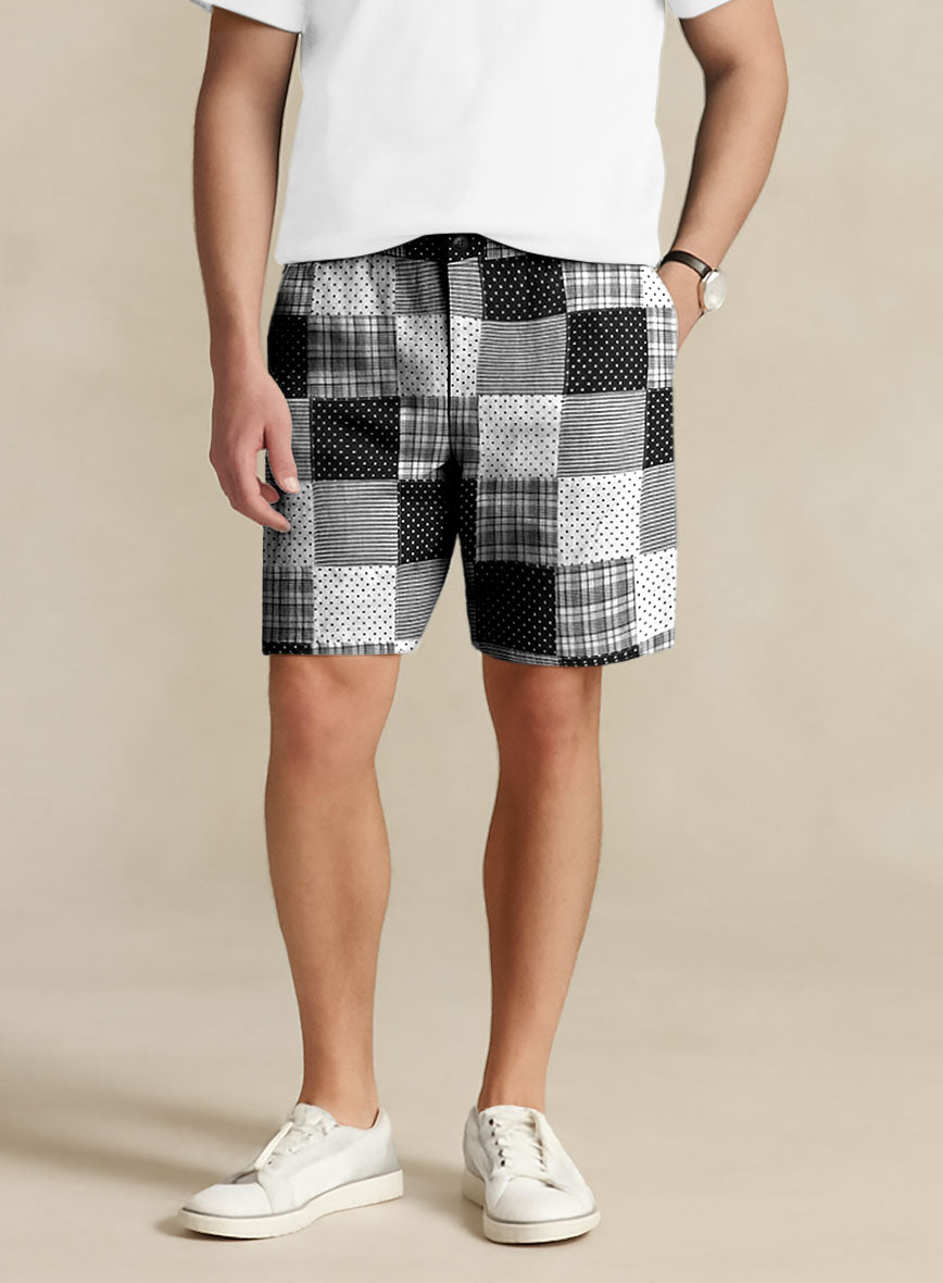Black & White Madras Patchwork Shorts - StudioSuits