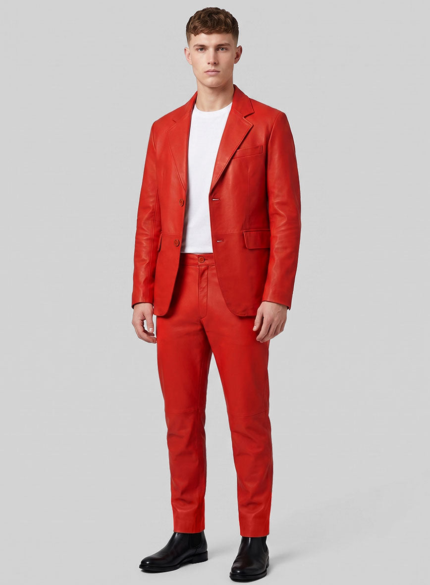 Blood Red Lambskin Leather Suit - StudioSuits
