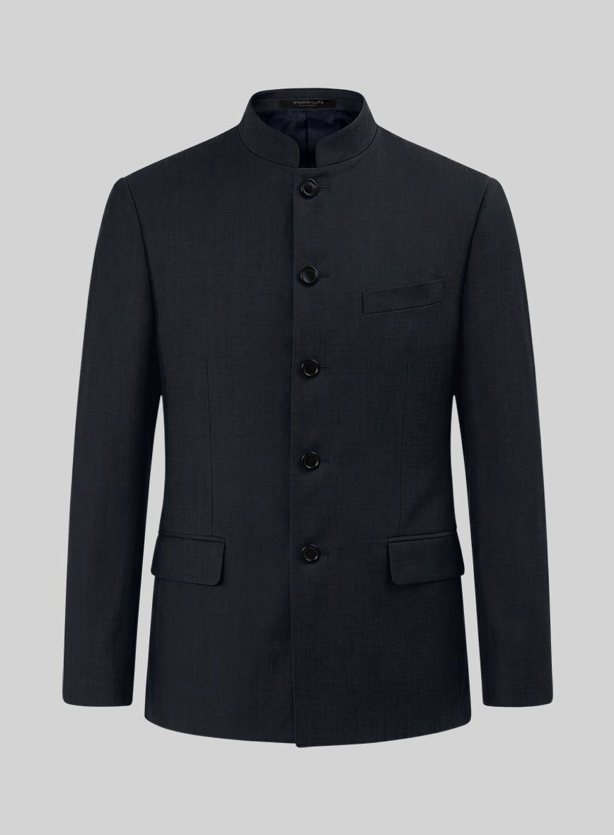 Blue Merino Wool Nehru Jacket - StudioSuits