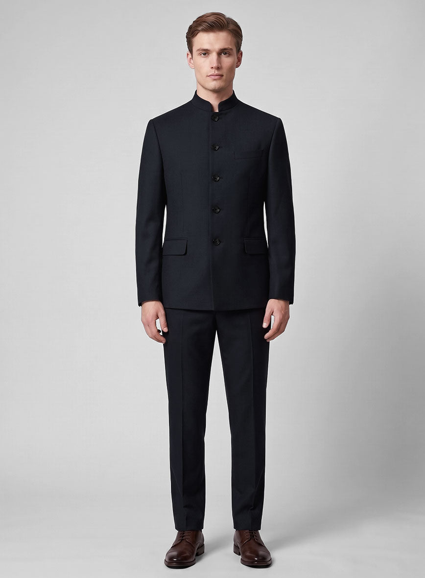 Blue Merino Wool Nehru Jacket - StudioSuits