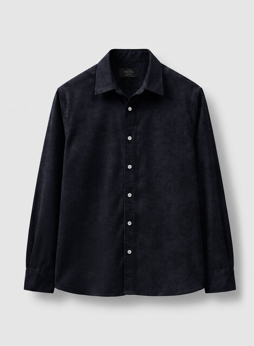 Blue Stretch Pin Corduroy Shirt - StudioSuits