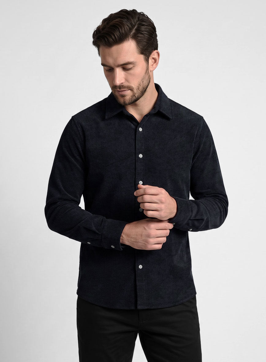 Blue Stretch Pin Corduroy Shirt - StudioSuits
