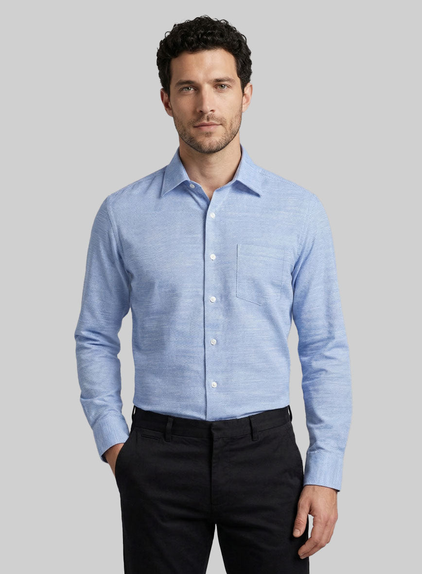 Blue Crest Dobby Cotton Shirt - StudioSuits