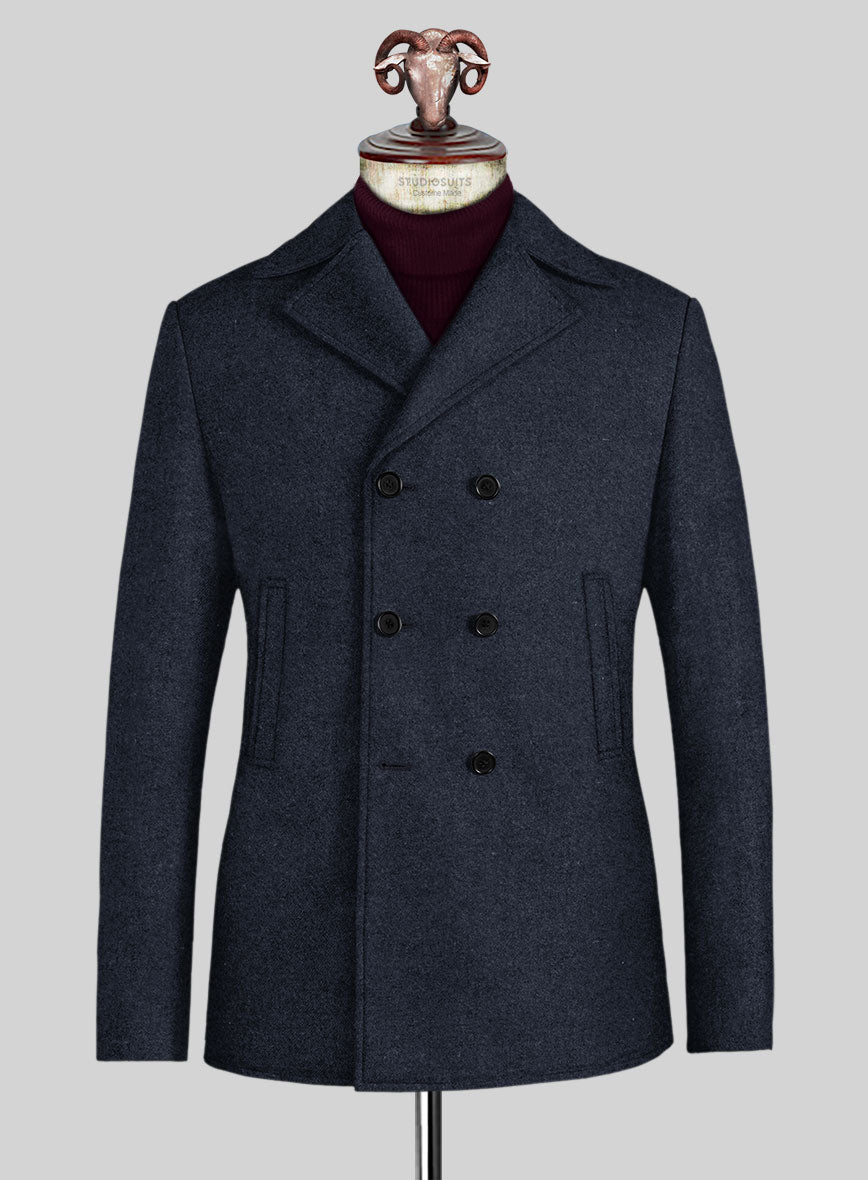 Blue Heavy Tweed Pea Coat - StudioSuits