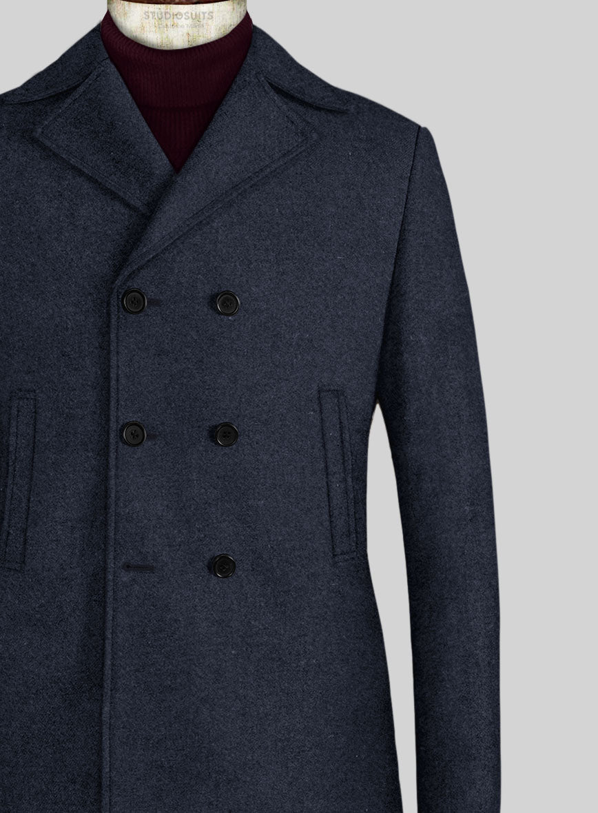 Blue Heavy Tweed Pea Coat - StudioSuits