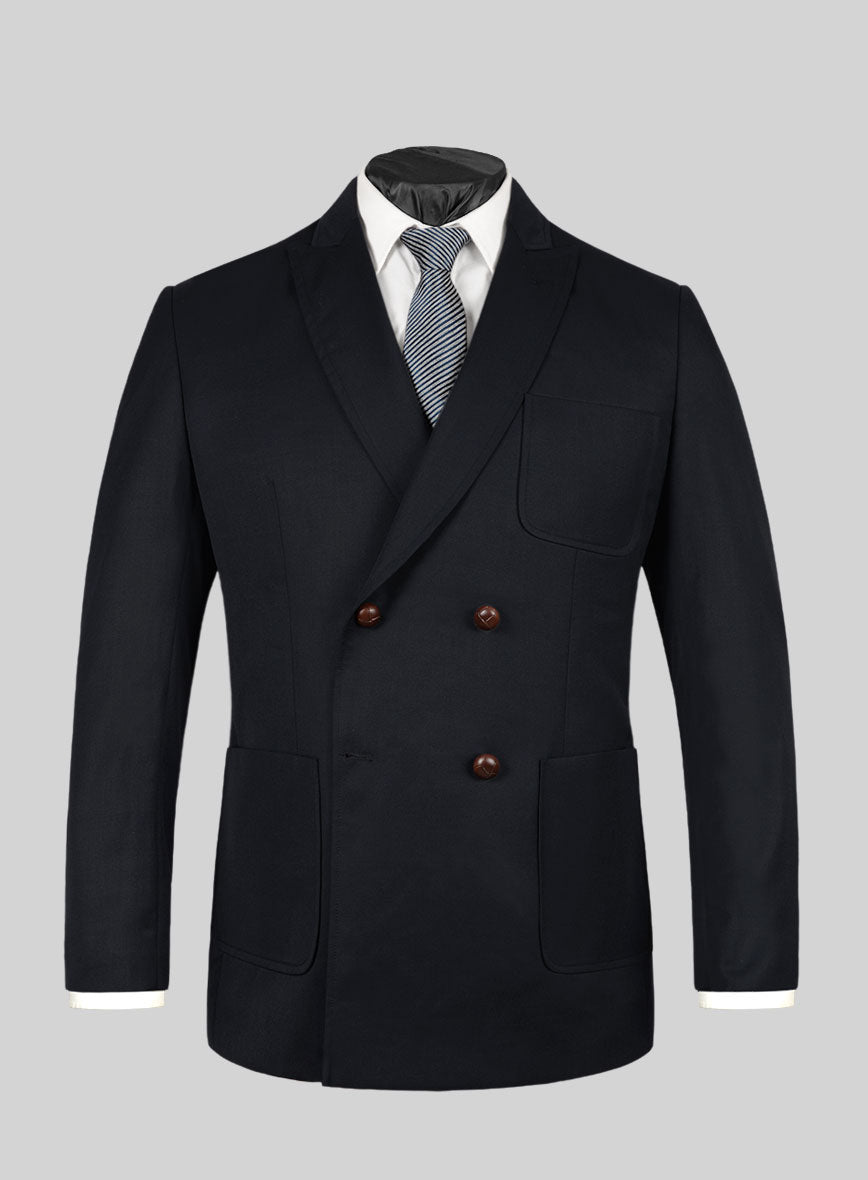 Blue Merino Wool Double Breasted Style Jacket - StudioSuits