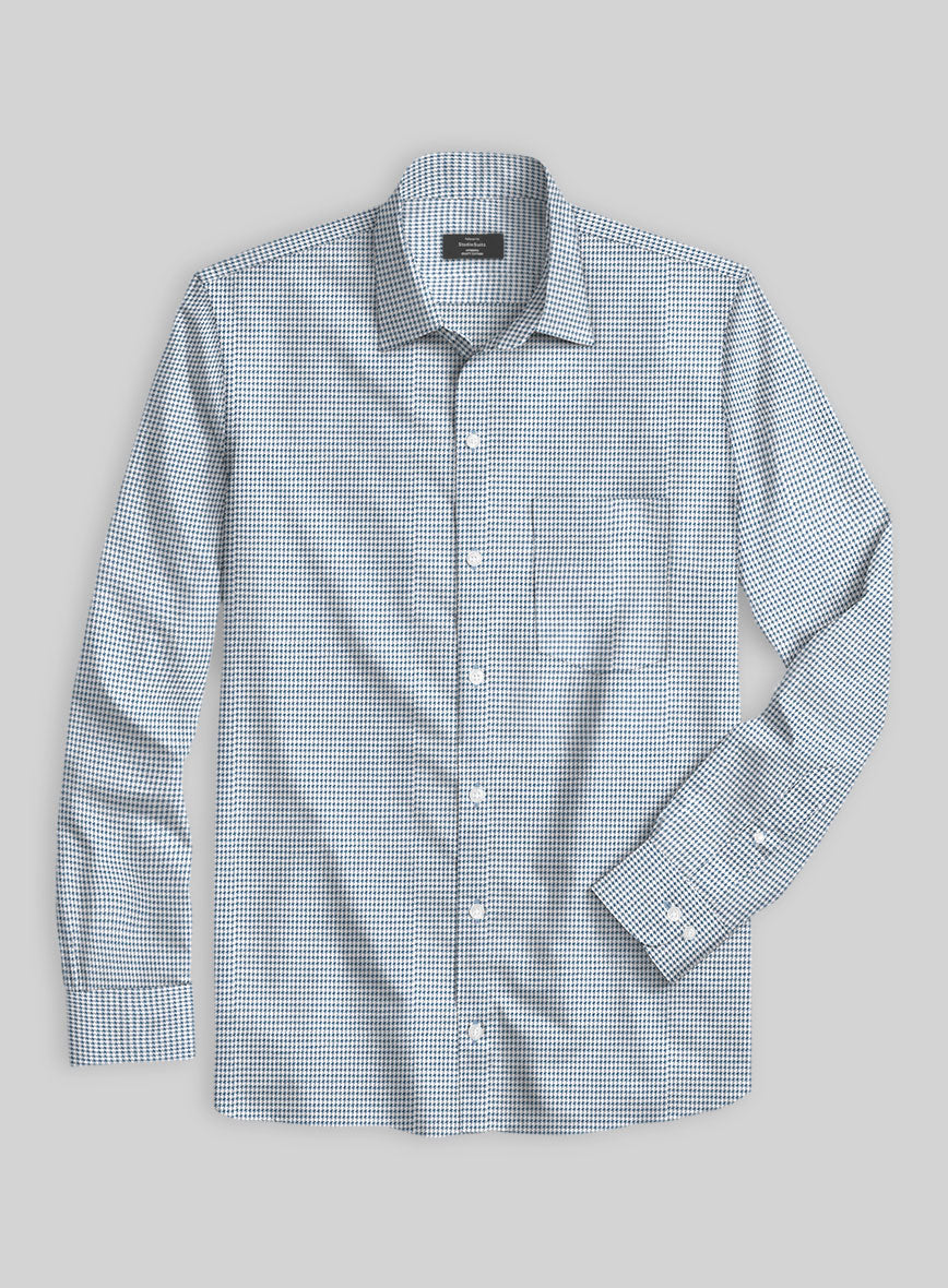Blue Mini Houndstooth Cotton Shirt - StudioSuits