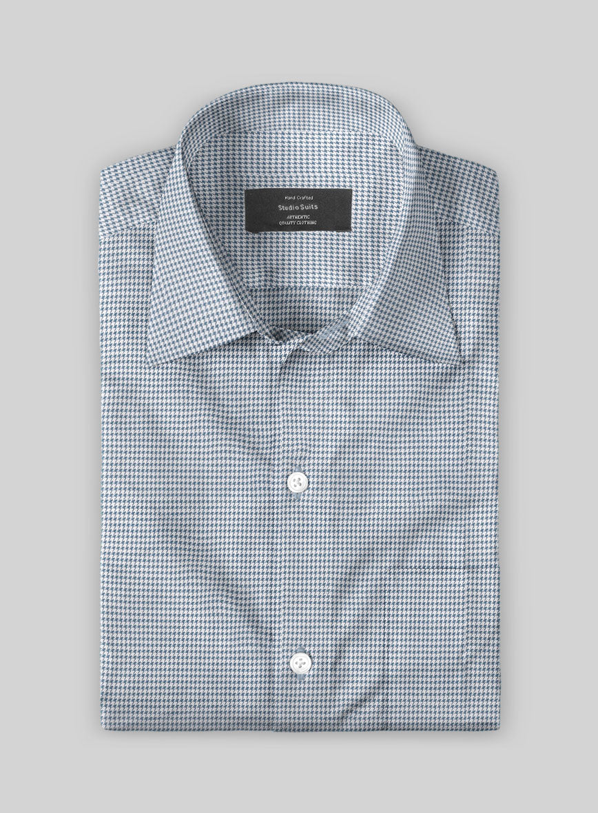 Blue Mini Houndstooth Cotton Shirt - StudioSuits