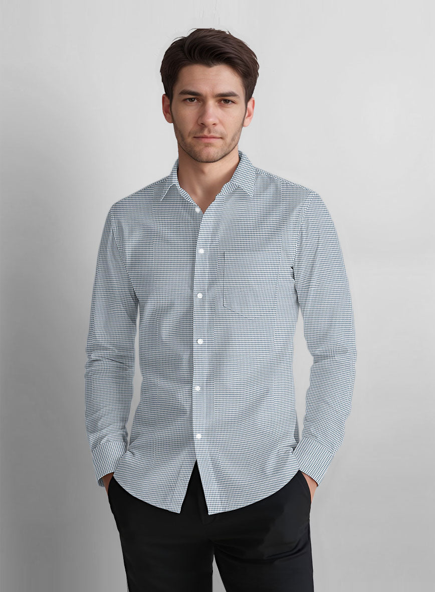 Blue Mini Houndstooth Cotton Shirt - StudioSuits