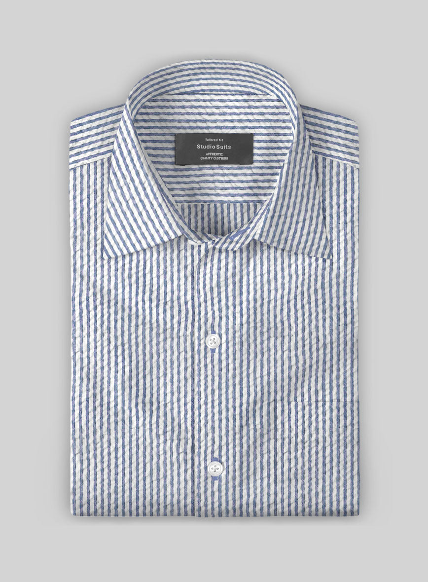Blue Seersucker Cotton Shirt - StudioSuits