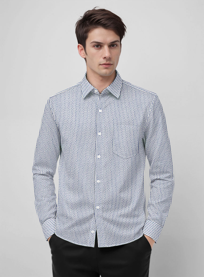 Blue Seersucker Cotton Shirt - StudioSuits