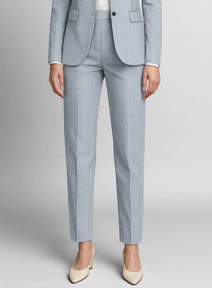 Women's Blue Seersucker Pants - StudioSuits