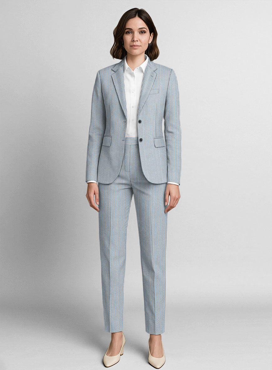 Women's Blue Seersucker Suit - StudioSuits