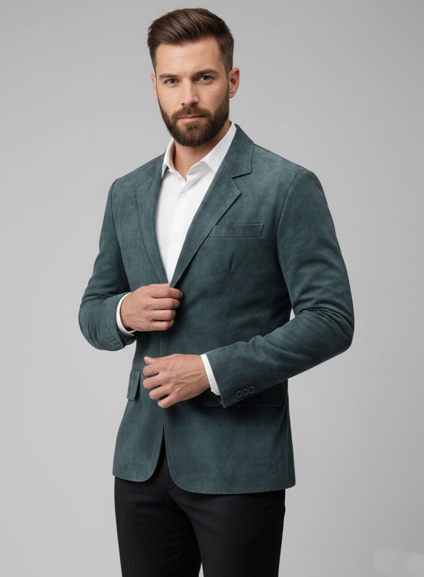 Blue Suede Leather Blazer - StudioSuits