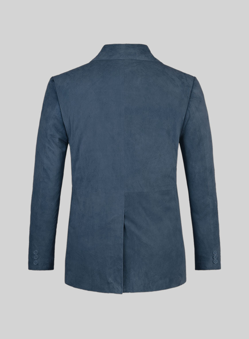Blue Suede Leather Pea Coat - StudioSuits