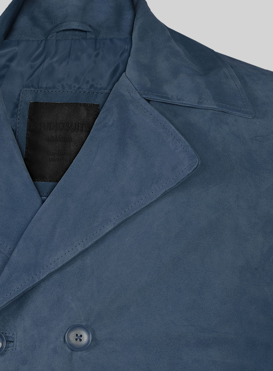 Blue Suede Leather Pea Coat - StudioSuits