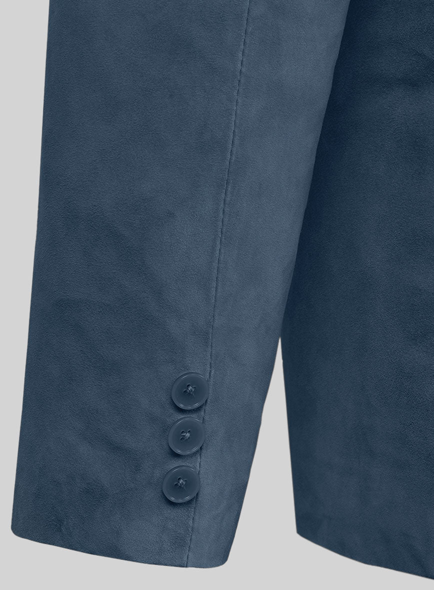 Blue Suede Leather Pea Coat - StudioSuits