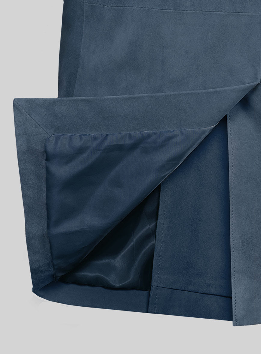 Blue Suede Leather Pea Coat - StudioSuits
