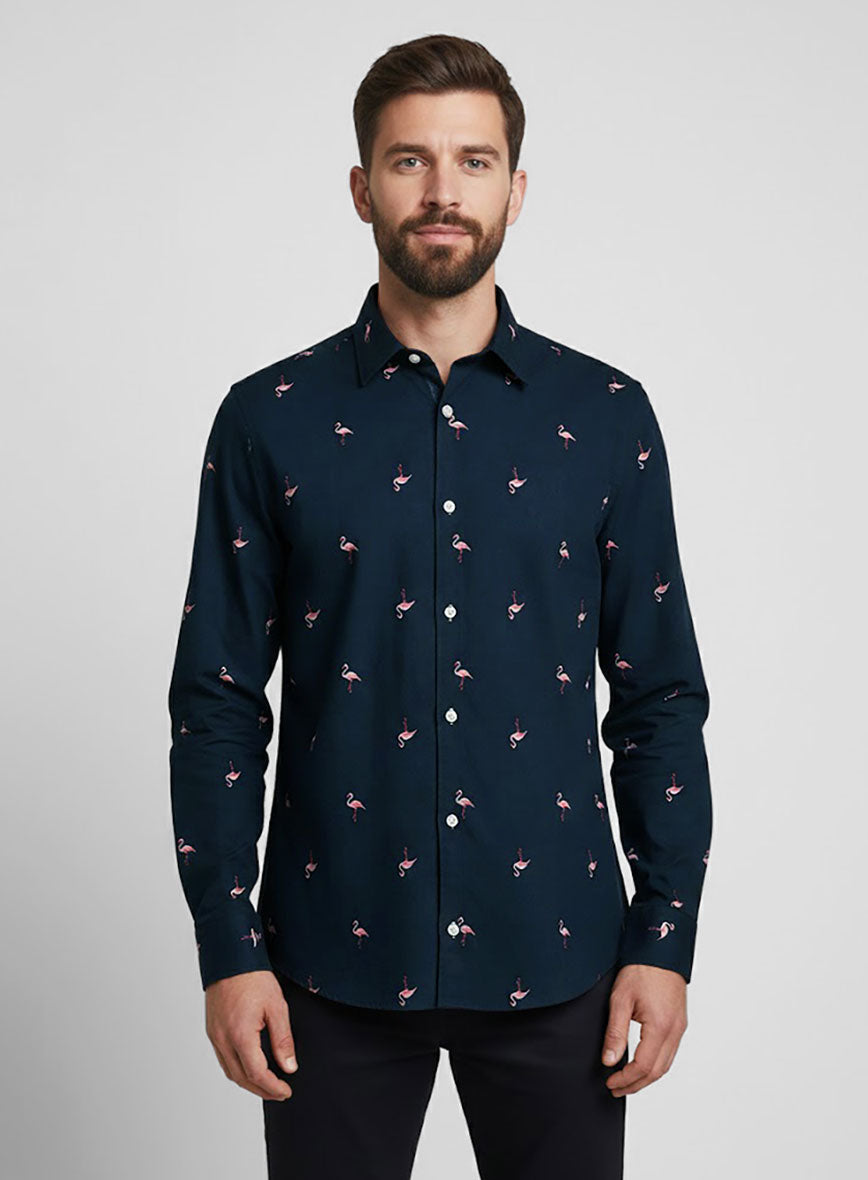 Blue Tide Flamingo Cotton Shirt - StudioSuits