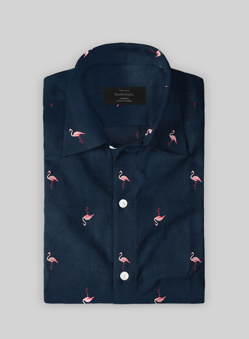 Blue Tide Flamingo Cotton Shirt - StudioSuits