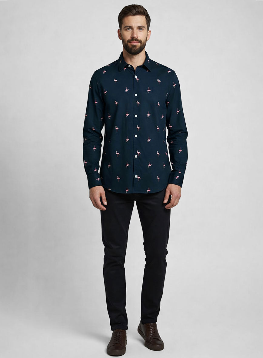 Blue Tide Flamingo Cotton Shirt - StudioSuits