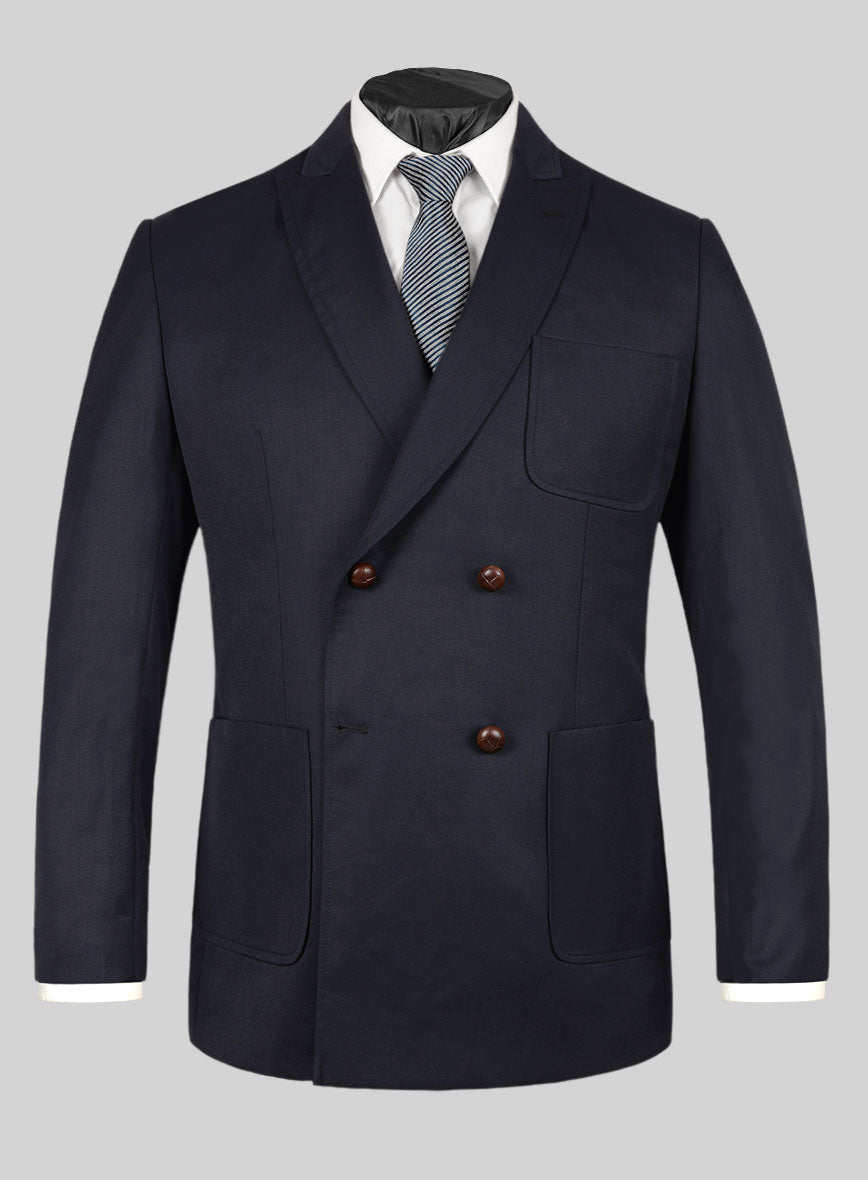 Blue Merino Wool Double Breasted Style Jacket - StudioSuits