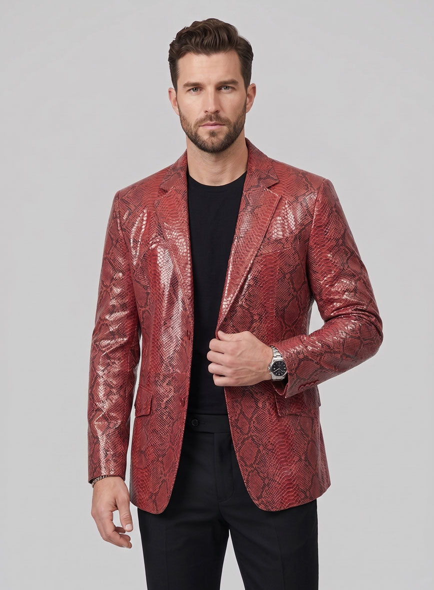 Bold Red Python Western Leather Blazer - StudioSuits