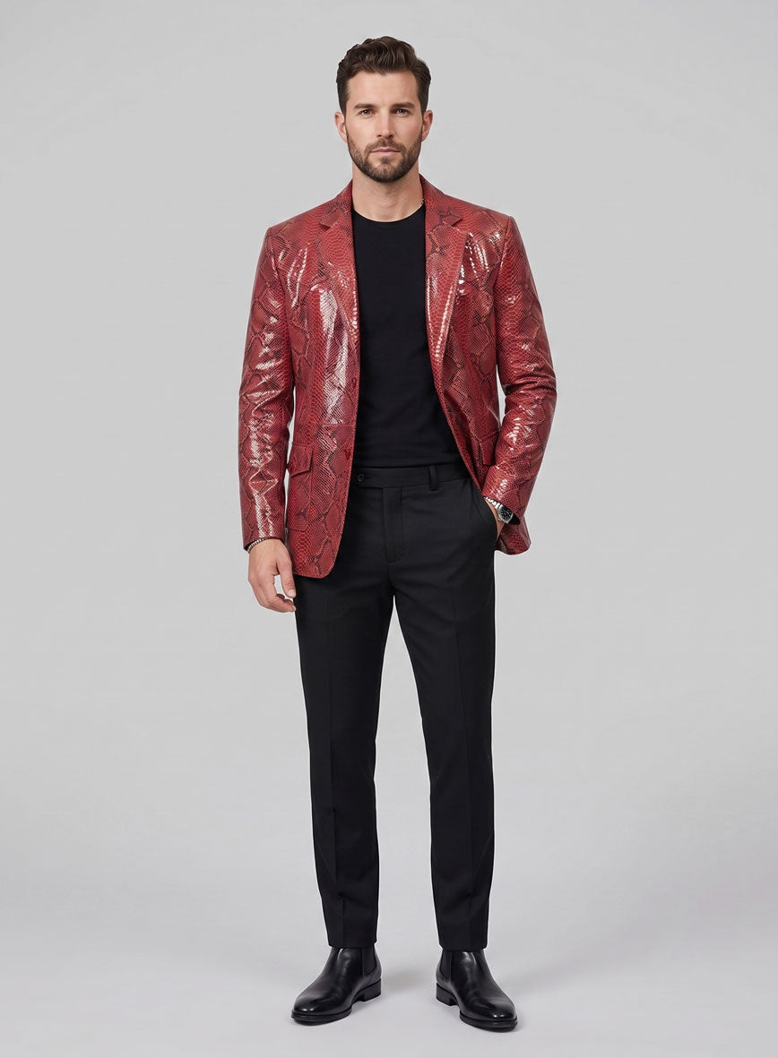 Bold Red Python Western Leather Blazer - StudioSuits