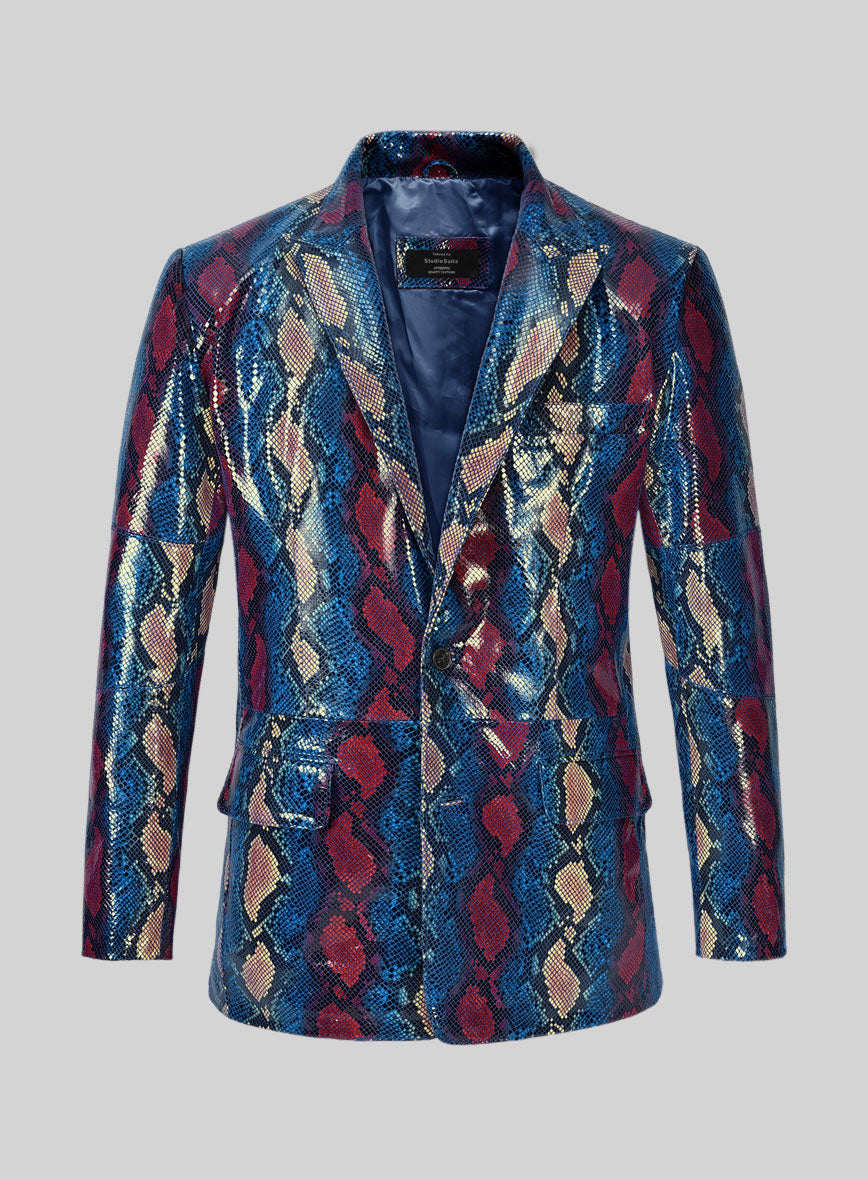 Bold Blue Python Catwalk Leather Blazer # 2 - StudioSuits
