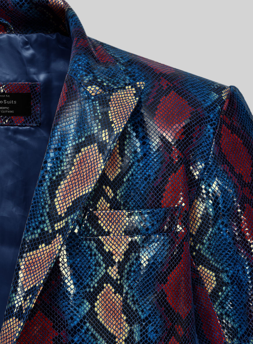 Bold Blue Python Catwalk Leather Blazer # 2 - StudioSuits