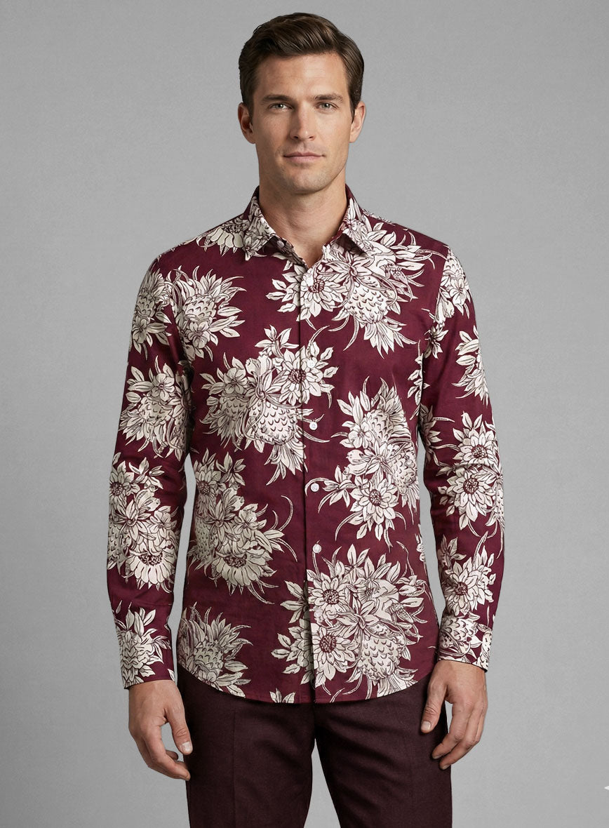 Botanix Wine Cotton Shirt - StudioSuits