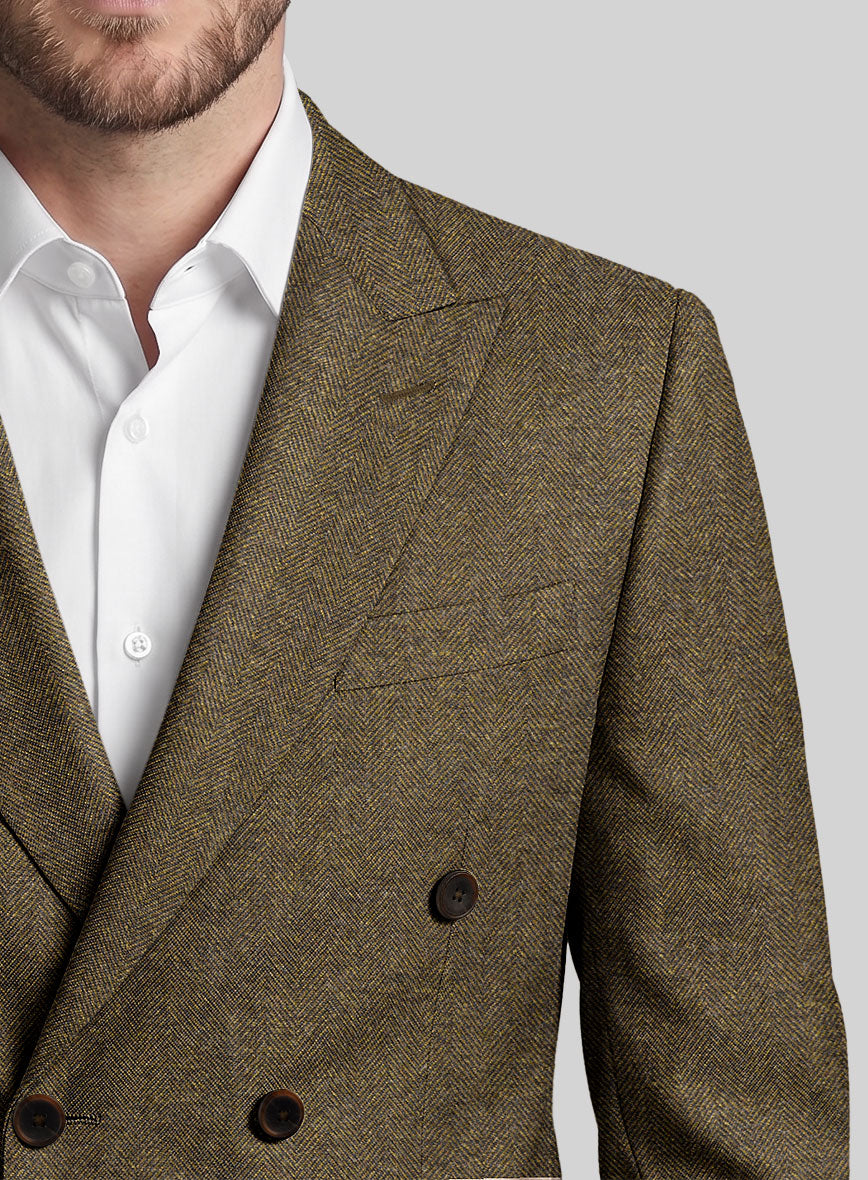 Bottle Brown Herringbone Tweed Double Breasted Suit - StudioSuits