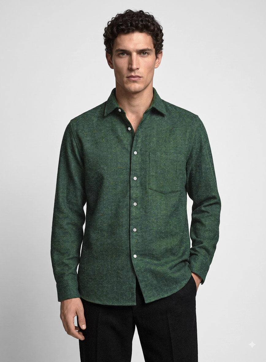 Bottle Green Herringbone Tweed Shirt - StudioSuits