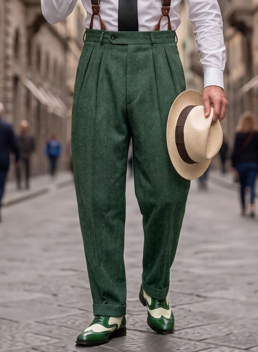 Bottle Green Herringbone Zoot Suit - StudioSuits