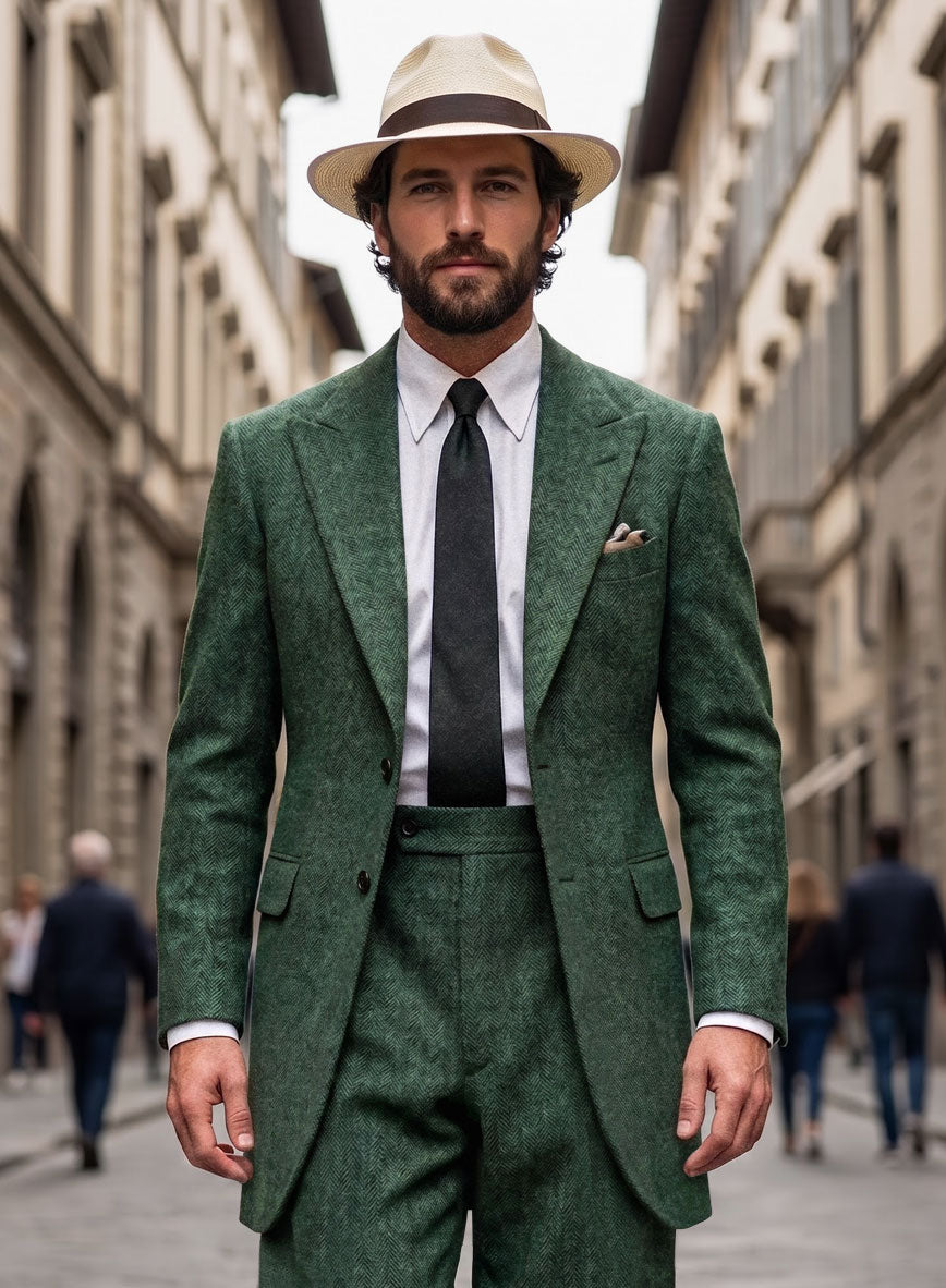Bottle Green Herringbone Zoot Suit - StudioSuits