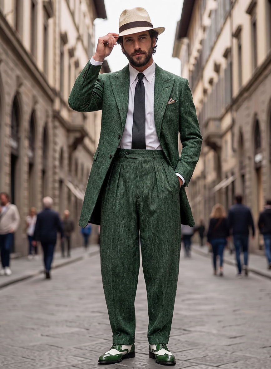 Bottle Green Herringbone Zoot Suit - StudioSuits
