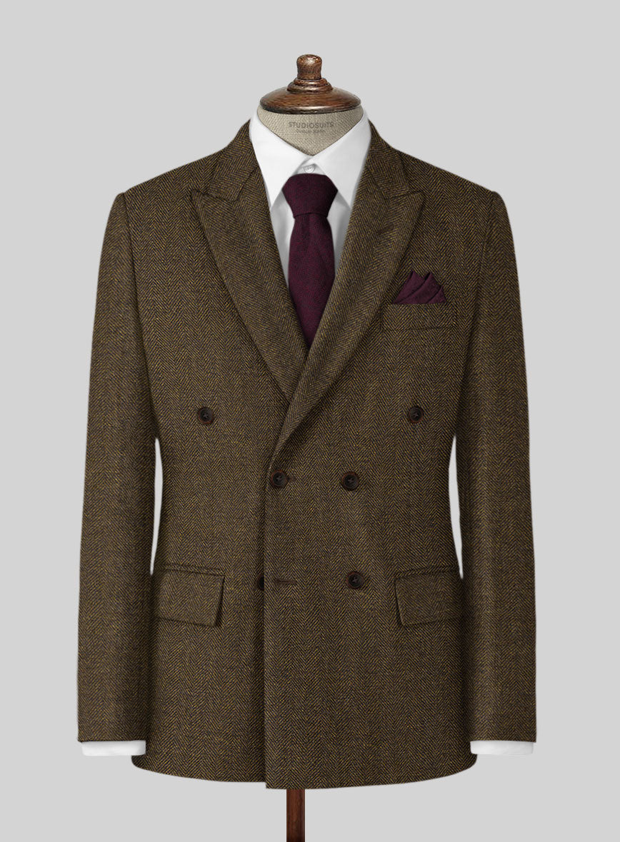 Bottle Brown Herringbone Tweed Jacket - StudioSuits