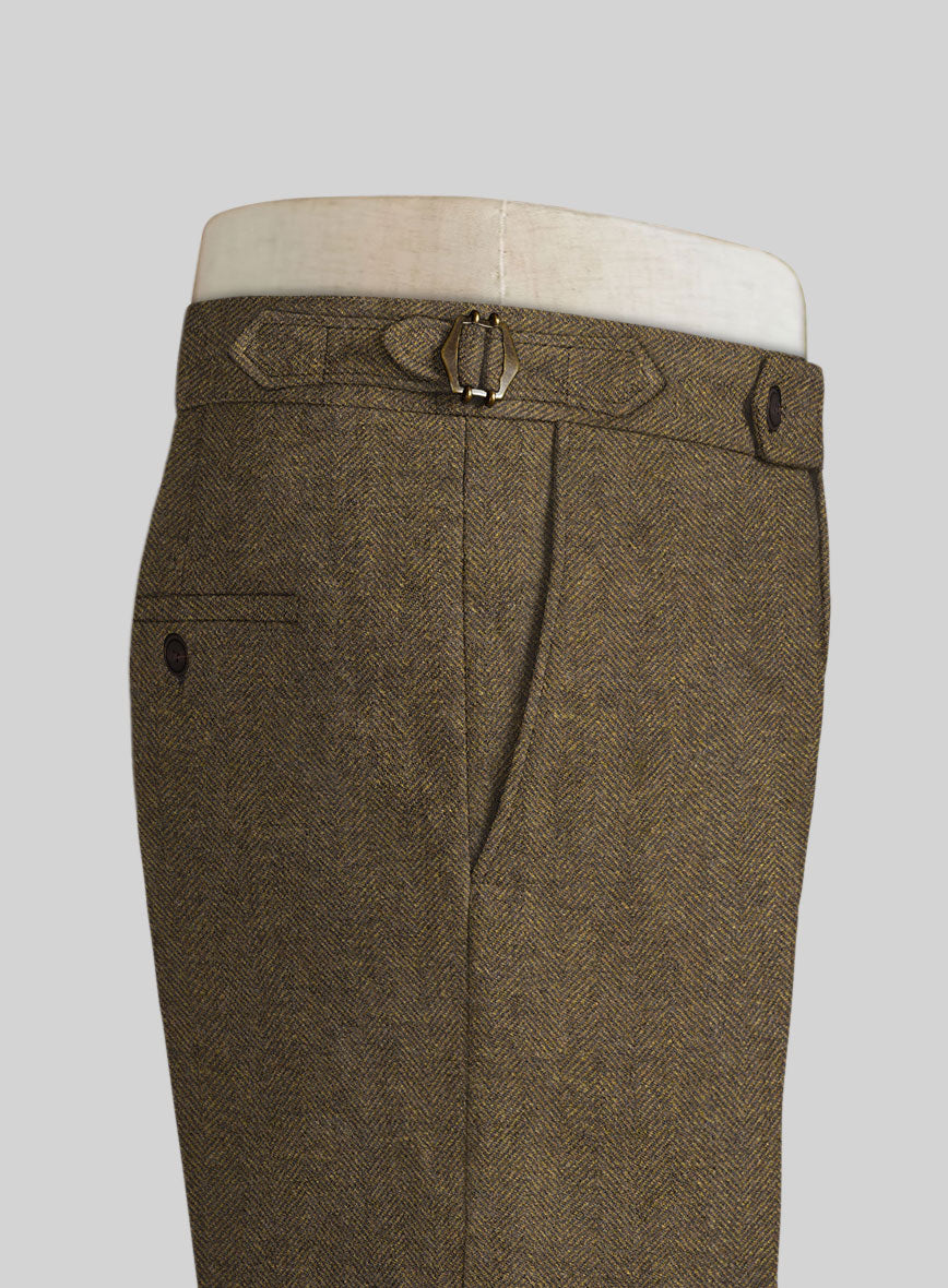 Bottle Brown Herringbone Highland Tweed Trousers - StudioSuits