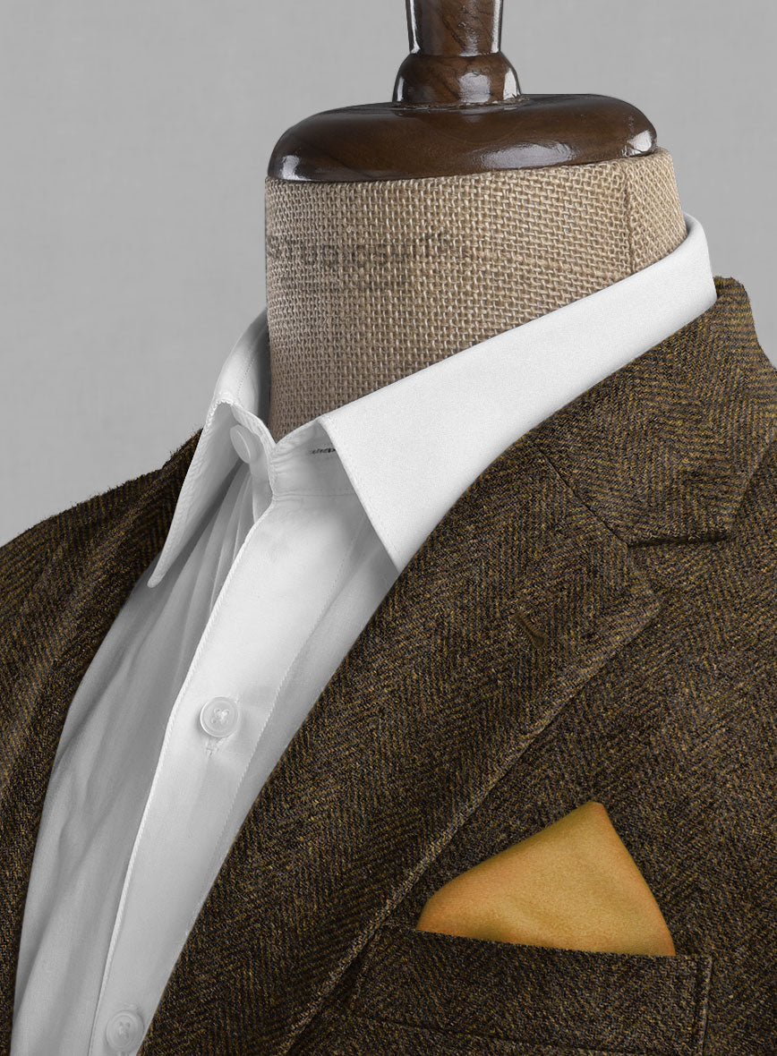 Bottle Brown Herringbone Tweed Jacket - StudioSuits