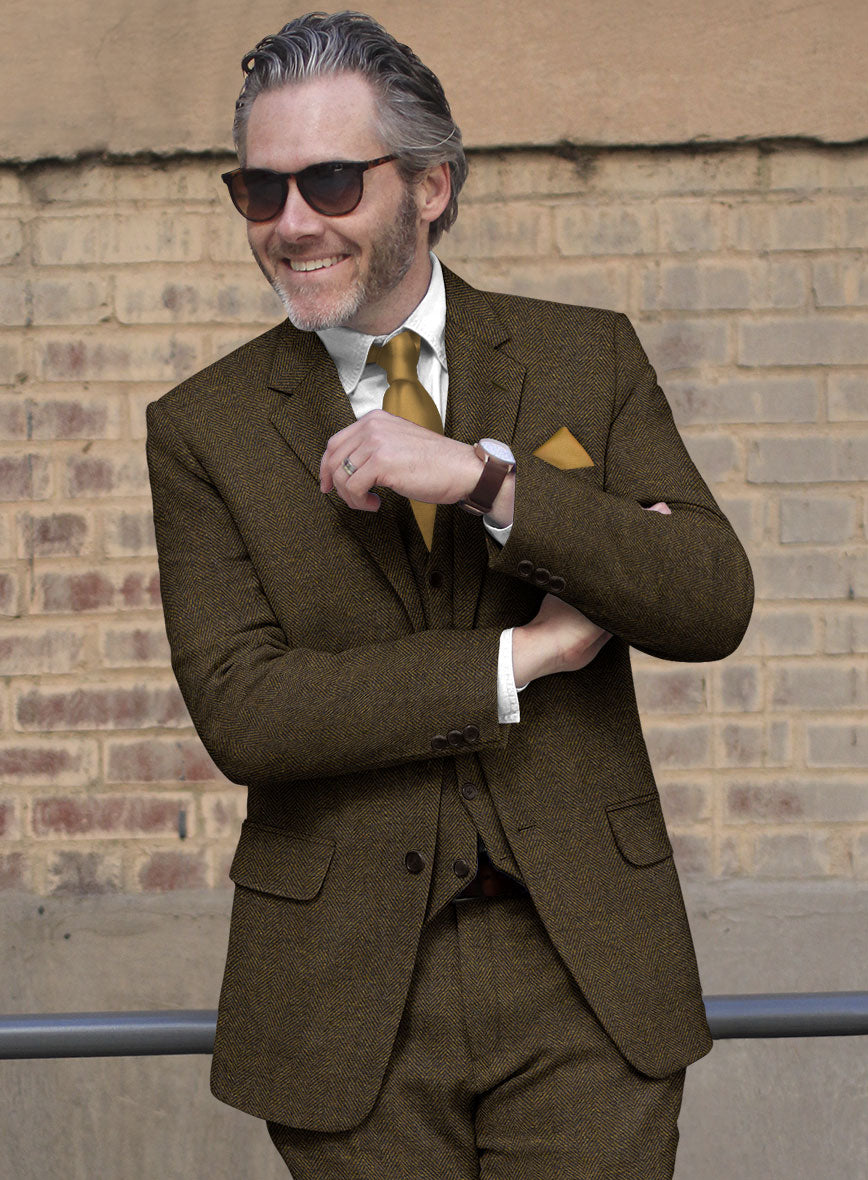 Bottle Brown Herringbone Tweed Jacket - StudioSuits