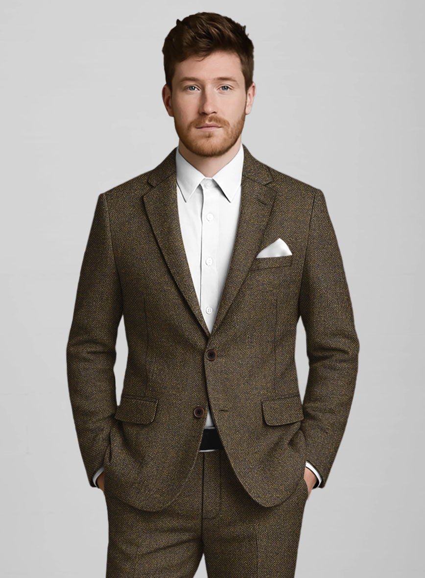 Bottle Brown Herringbone Tweed Suit - StudioSuits