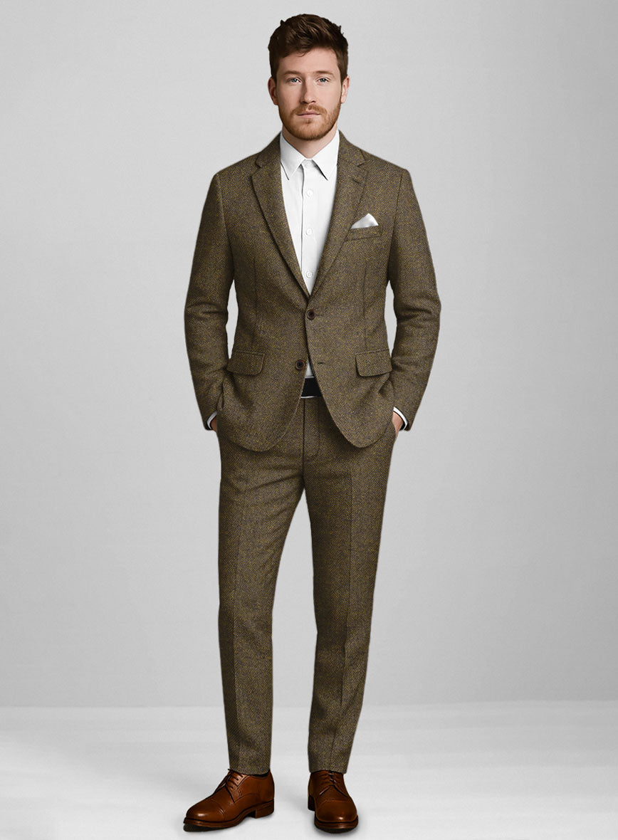 Bottle Brown Herringbone Tweed Suit - StudioSuits