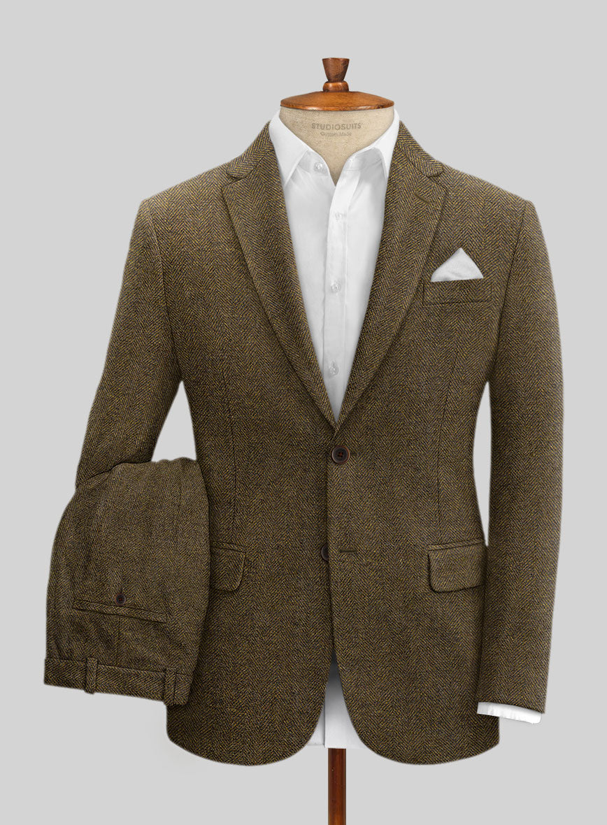 Bottle Brown Herringbone Tweed Suit - StudioSuits