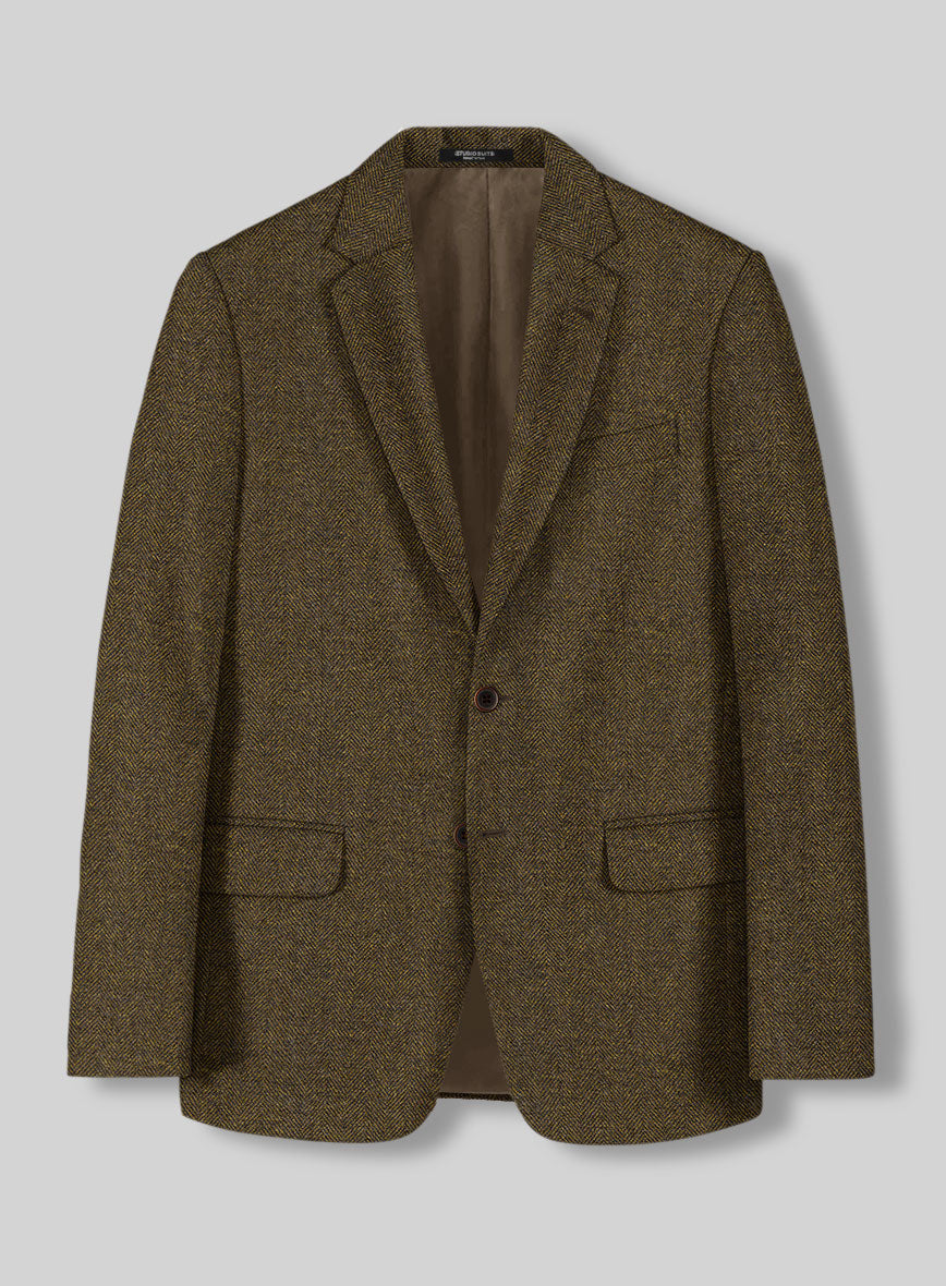 Bottle Brown Herringbone Tweed Jacket - StudioSuits