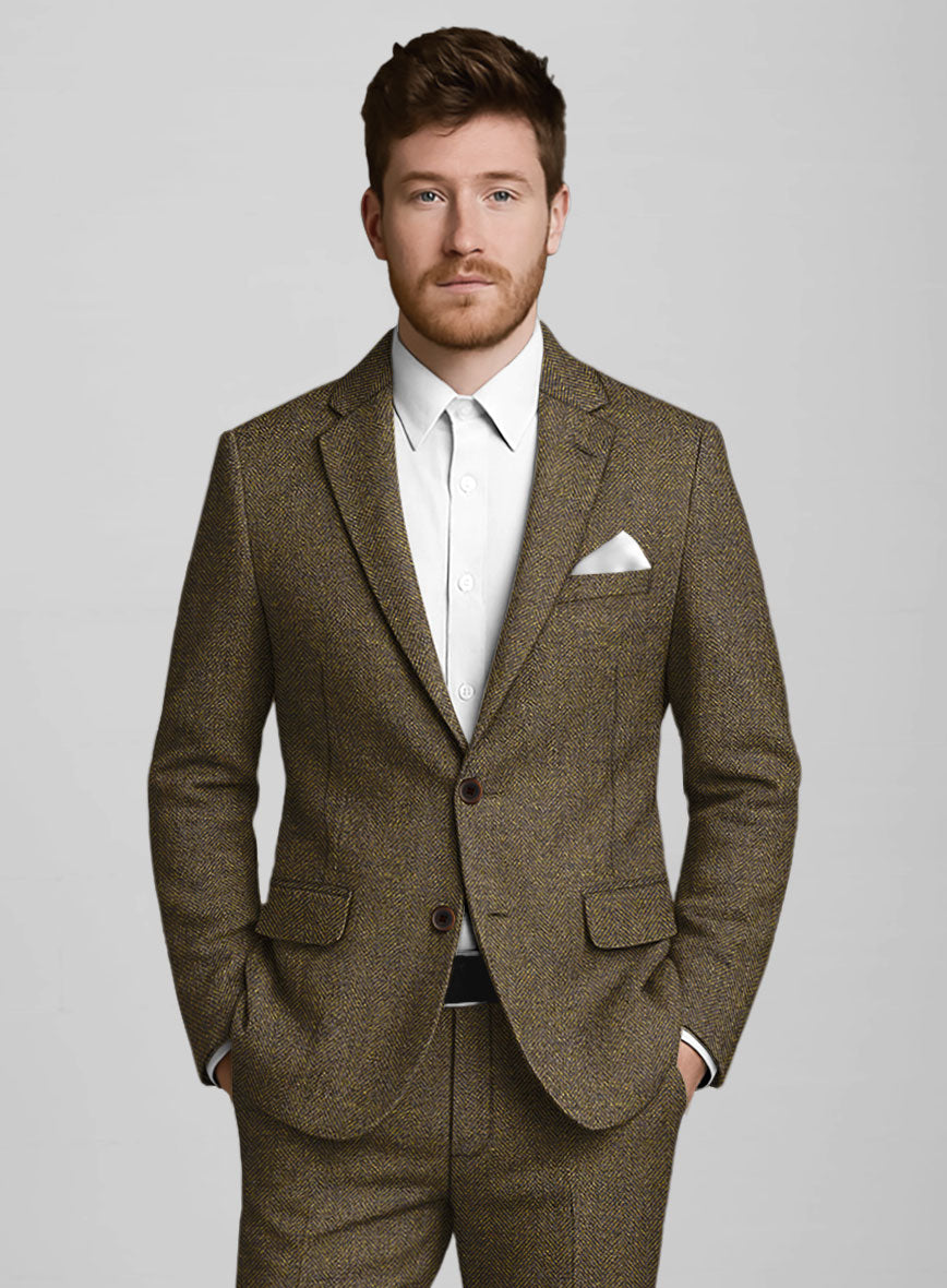 Bottle Brown Herringbone Tweed Suit - StudioSuits